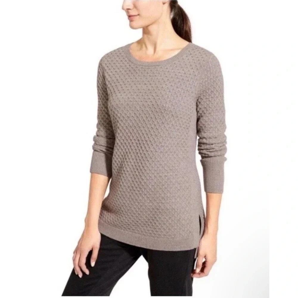 Athleta Honeycomb Tunic Sweater Oatmeal‎ Heather Merino Wool Blend M Textured